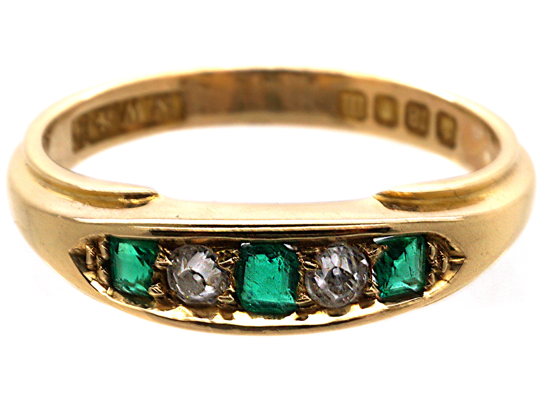 Edwardian 18ct Gold, Emerald & Diamond Five Stone Ring (181M) | The ...
