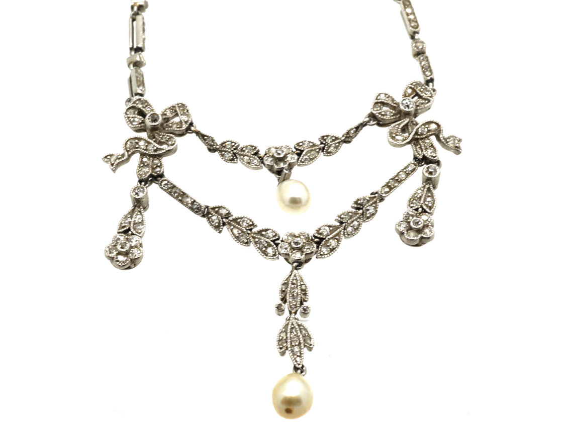 Edwardian Platinum & Diamond Garland Necklace (180M) | The Antique ...