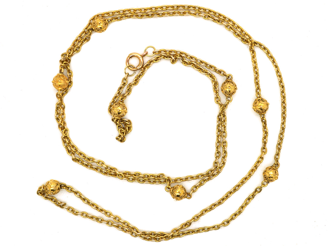 Victorian 15ct Gold Chain Interspersed with Round Beads (191M) | The ...