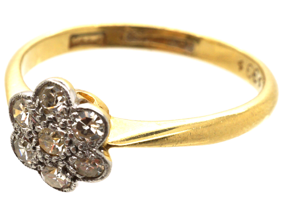 Edwardian 18ct Gold & Platinum, Diamond Daisy Ring (196M) | The Antique ...