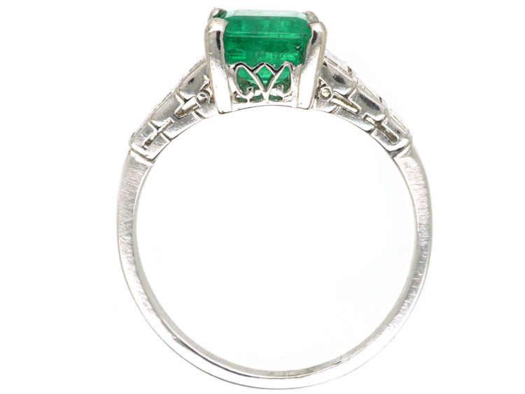 Art Deco 18ct White Gold, Emerald & Diamond Step Cut Ring