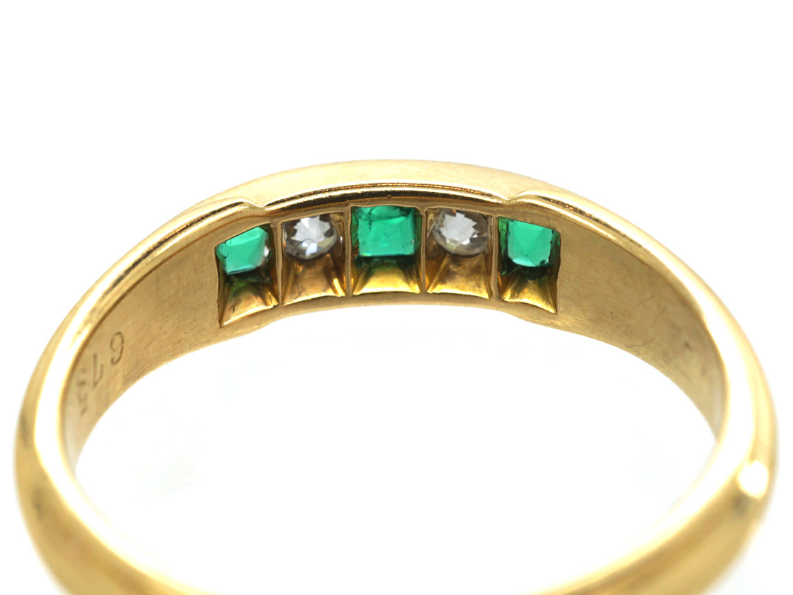 Edwardian 18ct Gold, Emerald & Diamond Five Stone Ring (181M) | The ...