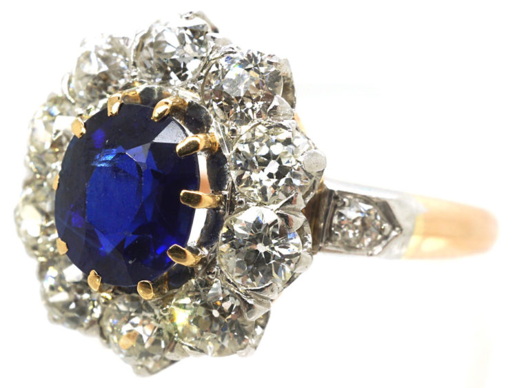 Edwardian 18ct Gold, Sapphire & Diamond Oval Cluster Ring