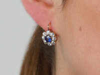 Edwardian 18ct Gold, Sapphire & Diamond Cluster Earrings