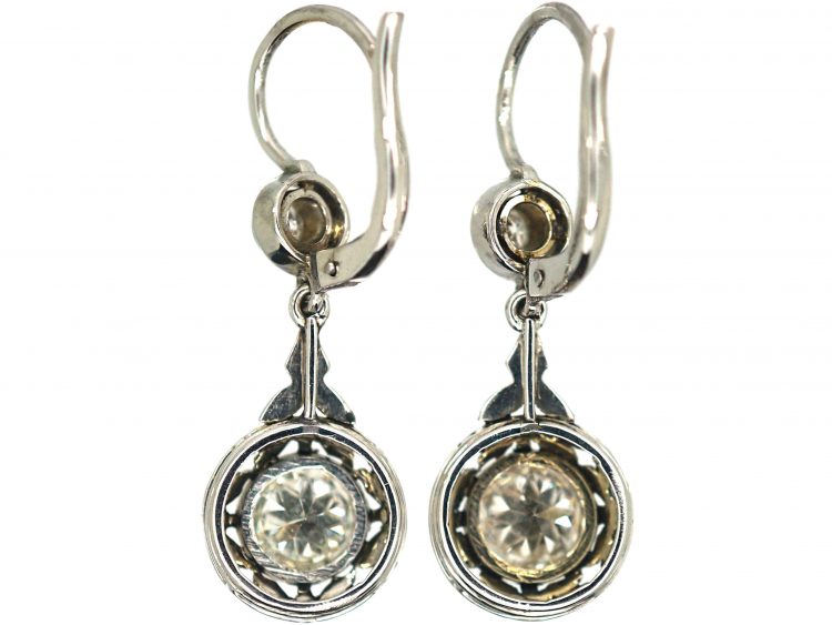 Art Deco 18ct White Gold & Diamond Drop Earrings