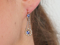 Edwardian 15ct Gold & Platinum, Sapphire & Natural Pearl Drop Earrings