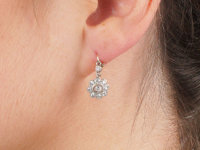 Edwardian 18ct Gold & Platinum Diamond Cluster Drop Earrings