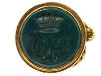 Georgian 18ct Gold Bloodstone Seal with Crown & Monogram Intaglio
