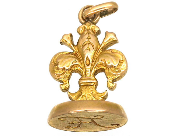 Victorian 18ct Gold Seal with Fleur-de-Lis Motif & Engraved on the Base with the Letter A