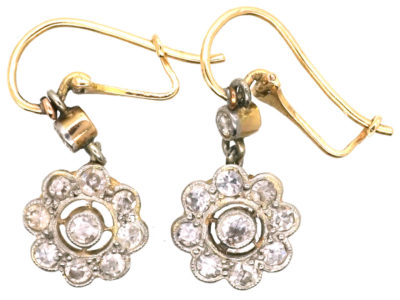 Edwardian 18ct Gold & Platinum Diamond Cluster Drop Earrings