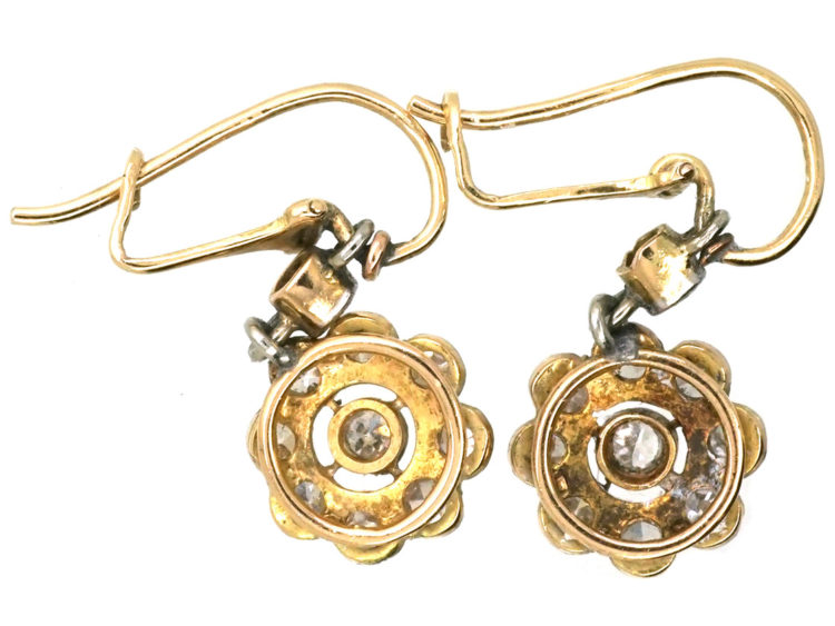 Edwardian 18ct Gold & Platinum Diamond Cluster Drop Earrings