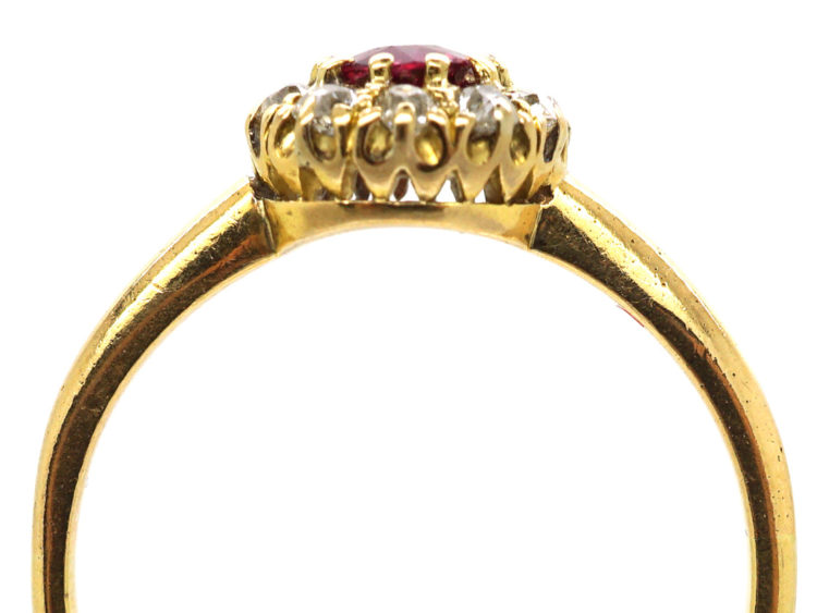 Edwardian 18ct Gold, Ruby & Diamond Cluster Ring