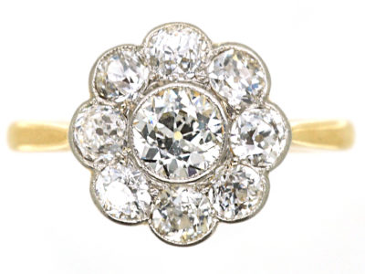 Edwardian 18ct Gold & Platinum Large Diamond Daisy Cluster Ring