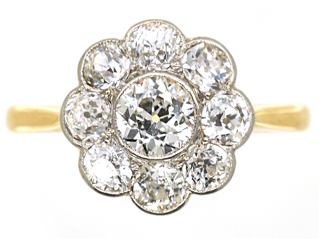 Edwardian 18ct Gold & Platinum Large Diamond Daisy Cluster Ring (284M ...