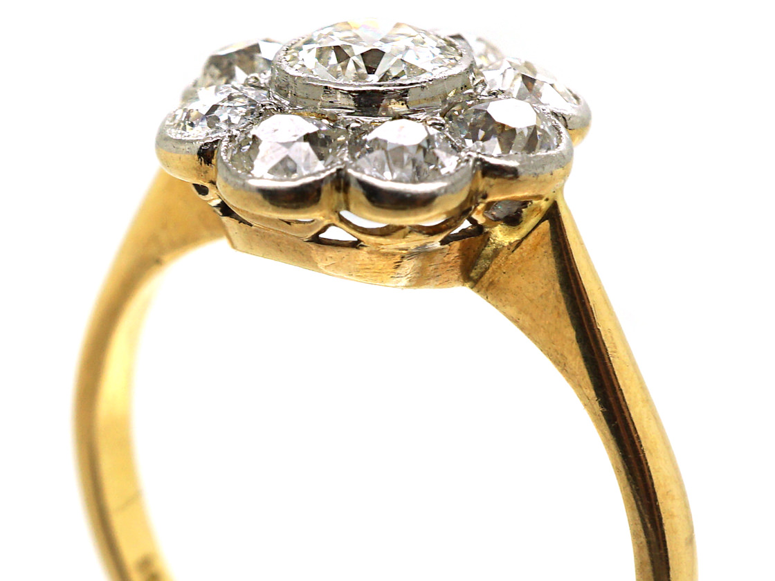 Edwardian 18ct Gold & Platinum Large Diamond Daisy Cluster Ring (284M ...