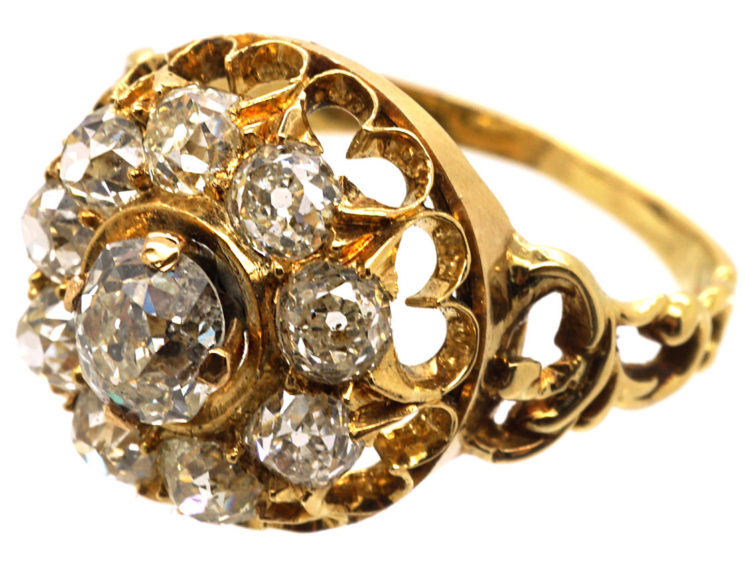 Victorian 18ct Gold & Diamond Large Cluster Ring
