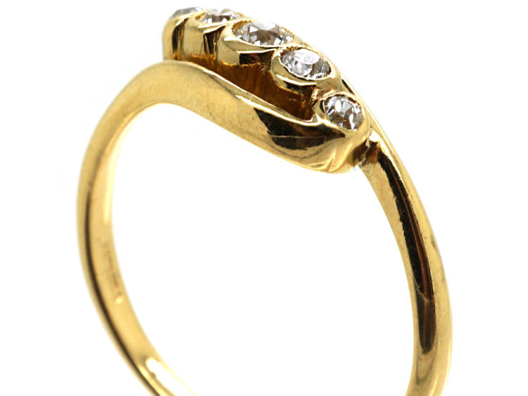 Edwardian 18ct Gold & Platinum Five Stone Diamond Crossover Ring