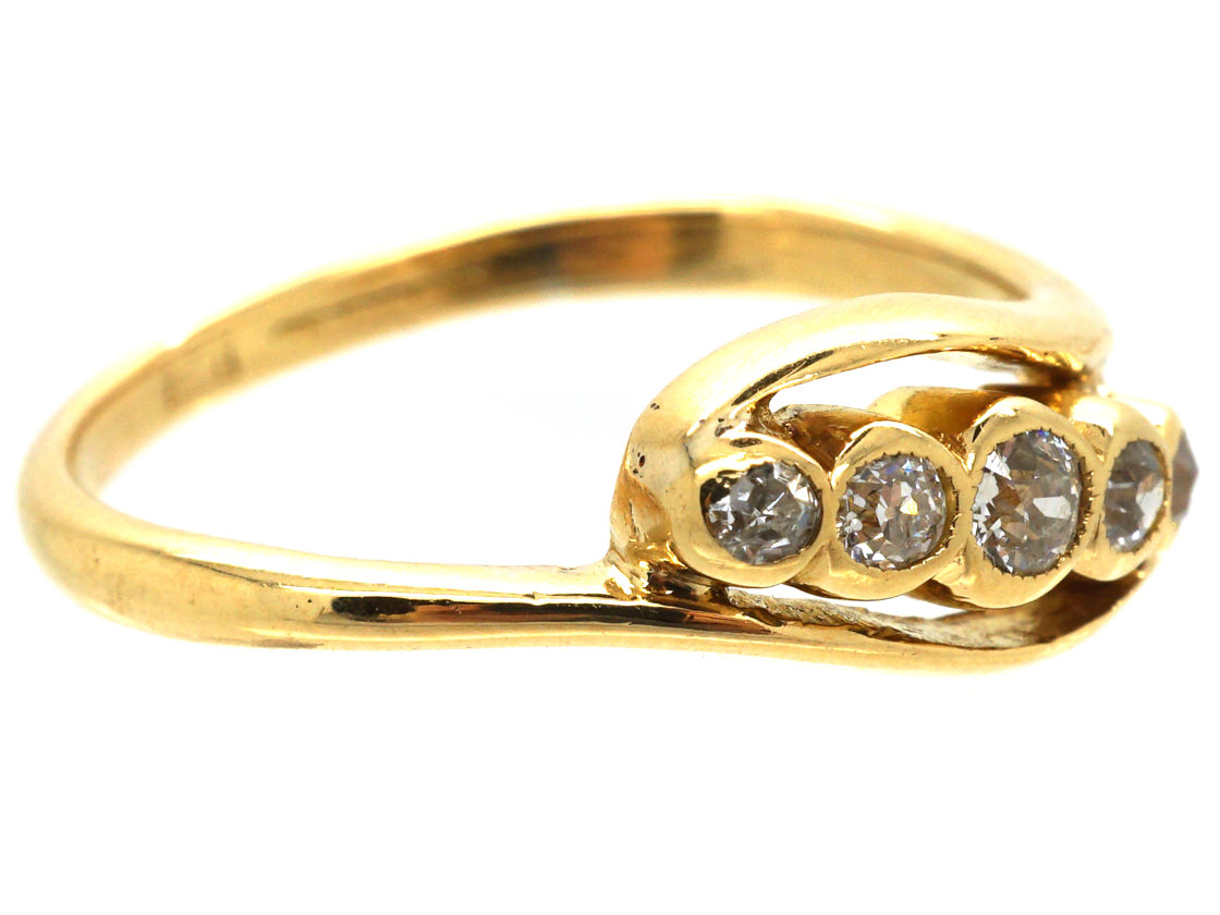 Edwardian 18ct Gold & Platinum Five Stone Diamond Crossover Ring (269M ...