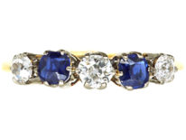 Edwardian 18ct Gold & Platinum, Five Stone Sapphire & Diamond Ring