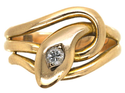 Victorian 15ct Gold & Diamond Snake Ring