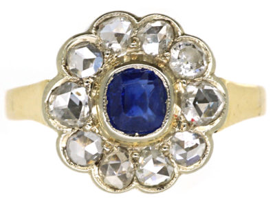 Edwardian 14ct Gold, Sapphire & Rose Diamond Cluster Ring