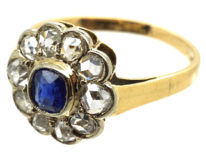 Edwardian 14ct Gold, Sapphire & Rose Diamond Cluster Ring