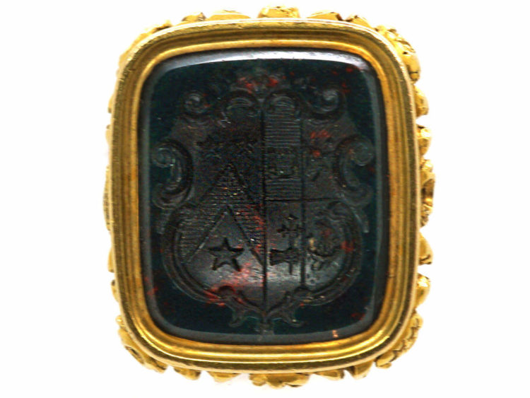 Victorian 18ct Gold Seal with Bloodstone Intaglio of a Crest