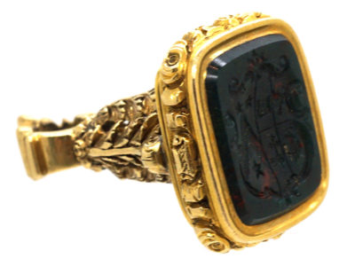 Victorian 18ct Gold Seal with Bloodstone Intaglio of a Crest
