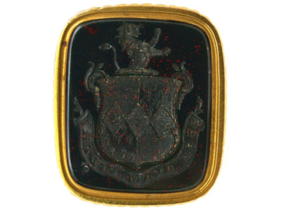 Georgian 18ct Gold Seal with Bloodstone Crest Intaglio with Lion Rampant