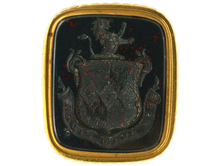 Georgian 18ct Gold Seal with Bloodstone Crest Intaglio with Lion Rampant