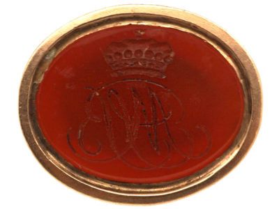 Georgian 9ct Gold Cased Seal with Carnelian Intaglio of a Crown & Monogram