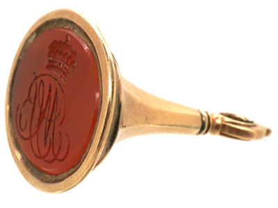 Georgian 9ct Gold Cased Seal with Carnelian Intaglio of a Crown & Monogram