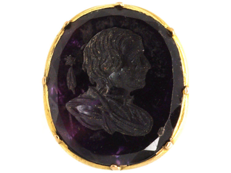 Georgian 15ct Gold Seal with Amethyst Intaglio of Edmond Halley & His Comet