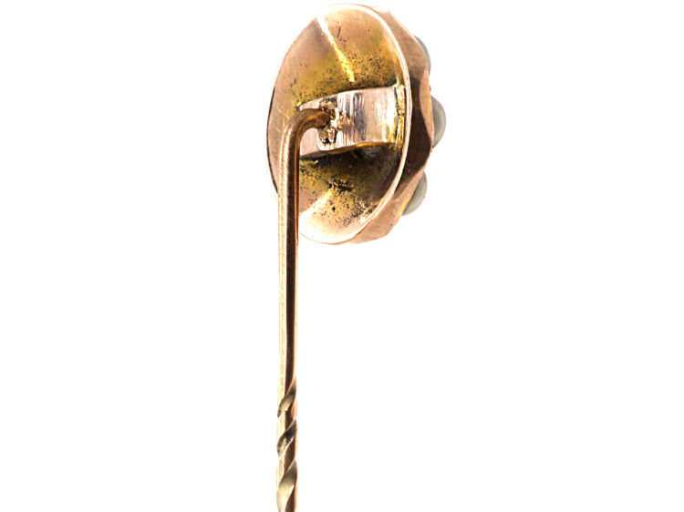 Victorian 15ct Gold, Natural Split Pearl & Diamond Tie Pin