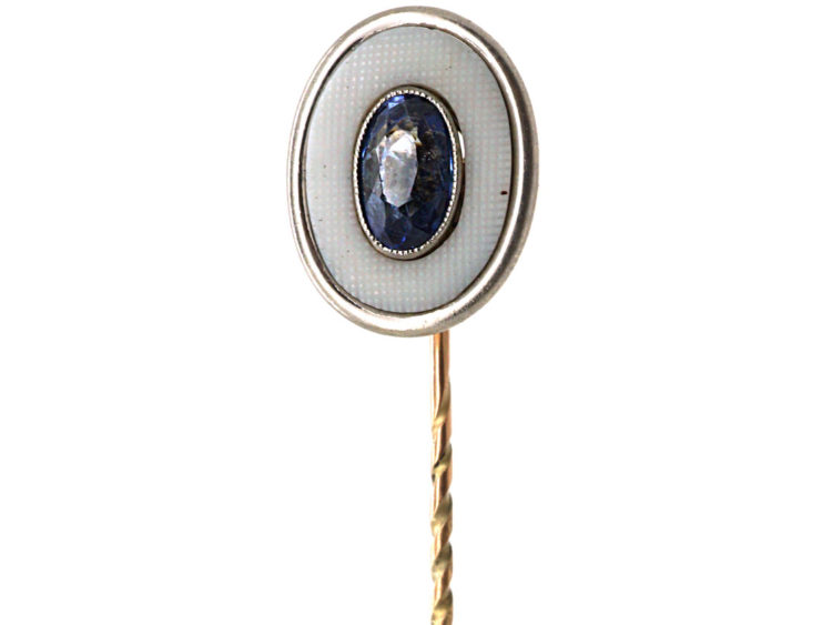 Art Deco 18ct Gold & Platinum, Sapphire & Mother of Pearl Tie Pin