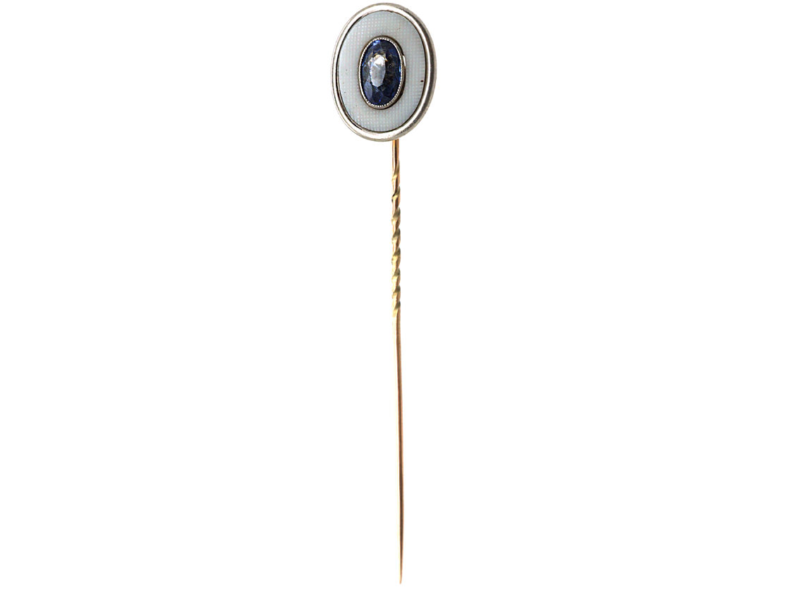 Art Deco 18ct Gold & Platinum, Sapphire & Mother of Pearl Tie Pin (278M ...