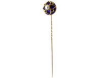 Victorian 18ct Gold, Royal Blue Enamel & Natural Split Pearl Tie Pin