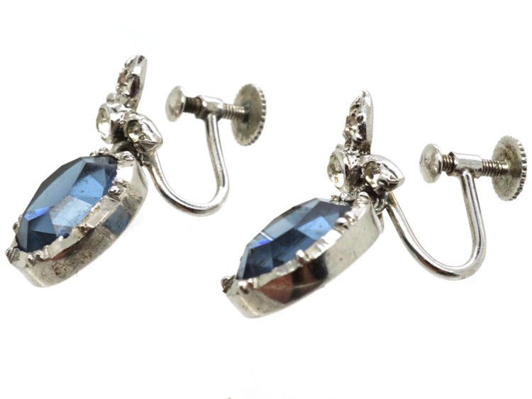 Silver, Blue & White Paste Drop Earrings