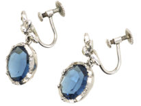 Silver, Blue & White Paste Drop Earrings