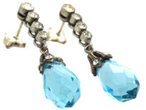 Edwardian Silver, Blue & White Paste Drop Earrings