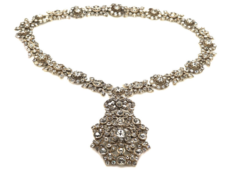 Victorian Silver & Paste Necklace with Pendant Drop