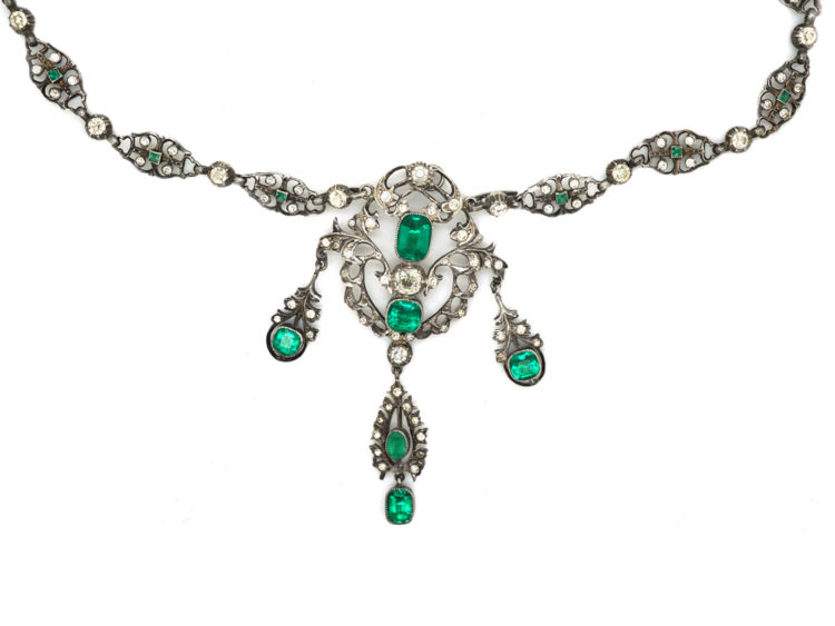 Edwardian Silver & Green & White Paste Necklace