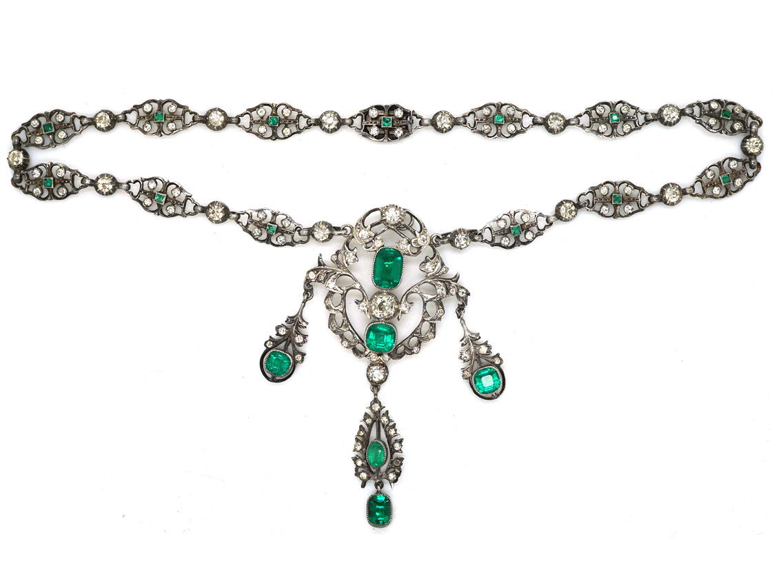 Edwardian Silver & Green & White Paste Necklace (199M) | The Antique ...