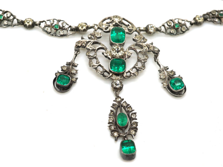Edwardian Silver & Green & White Paste Necklace