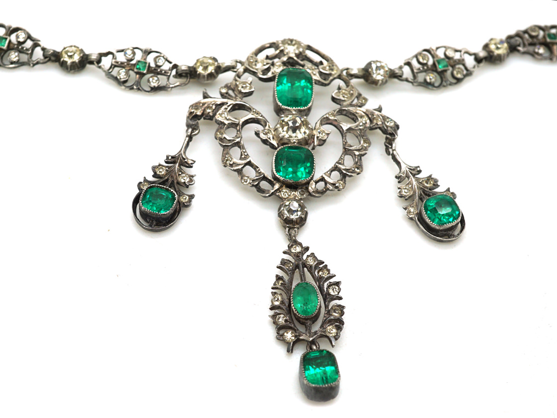 Edwardian Silver & Green & White Paste Necklace (199M) | The Antique ...