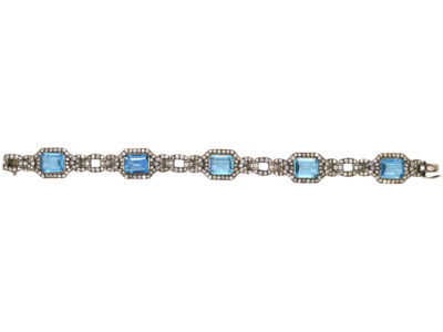 Art Deco Silver & Blue & White Paste Bracelet