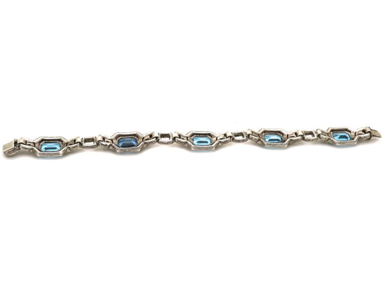 Art Deco Silver & Blue & White Paste Bracelet