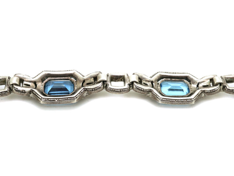 Art Deco Silver & Blue & White Paste Bracelet