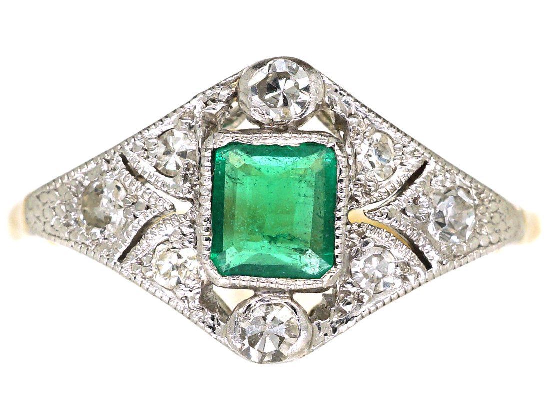 Art Deco Emerald & Diamond Ring (293M) | The Antique Jewellery Company