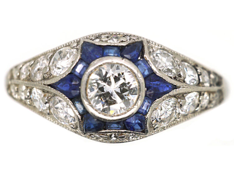Art Deco Platinum, Diamond & Sapphire Ring